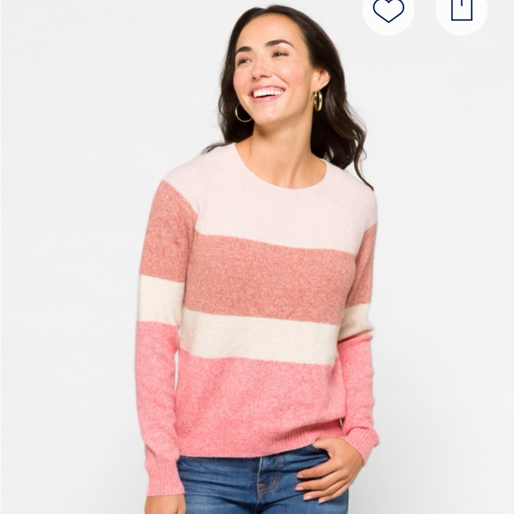 Vero Moda Stacie Light Pink Striped Crewneck Fuzzy Sweater